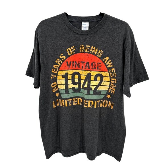 Port & Company Other - 80 Years Of Being Awesome Vintage 1942 Limited Edition Graphic T-Shirt Gray L